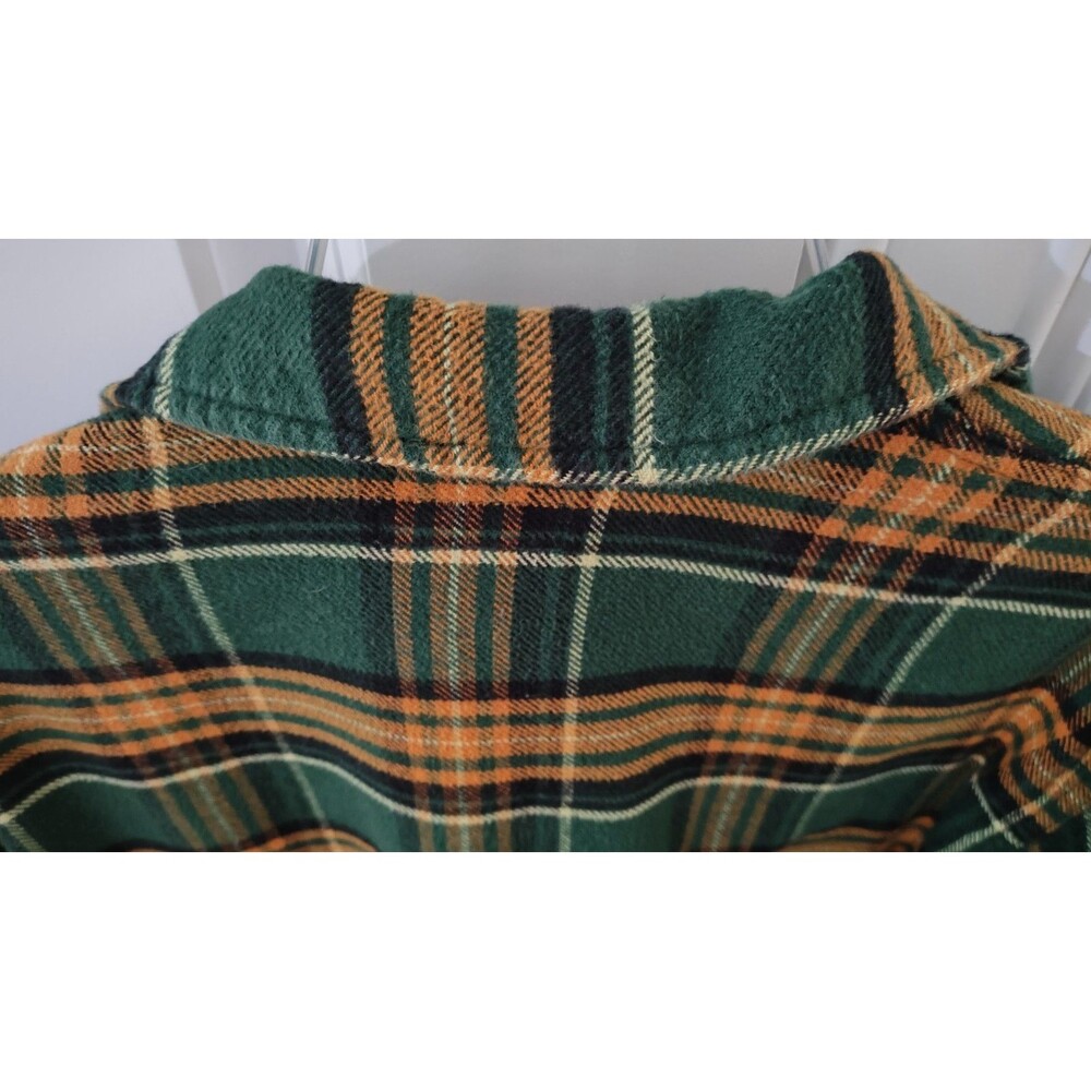 LL Bean Signature Plaid Green Yellow Flannel Slim Fit Outdoor Camping Men's M